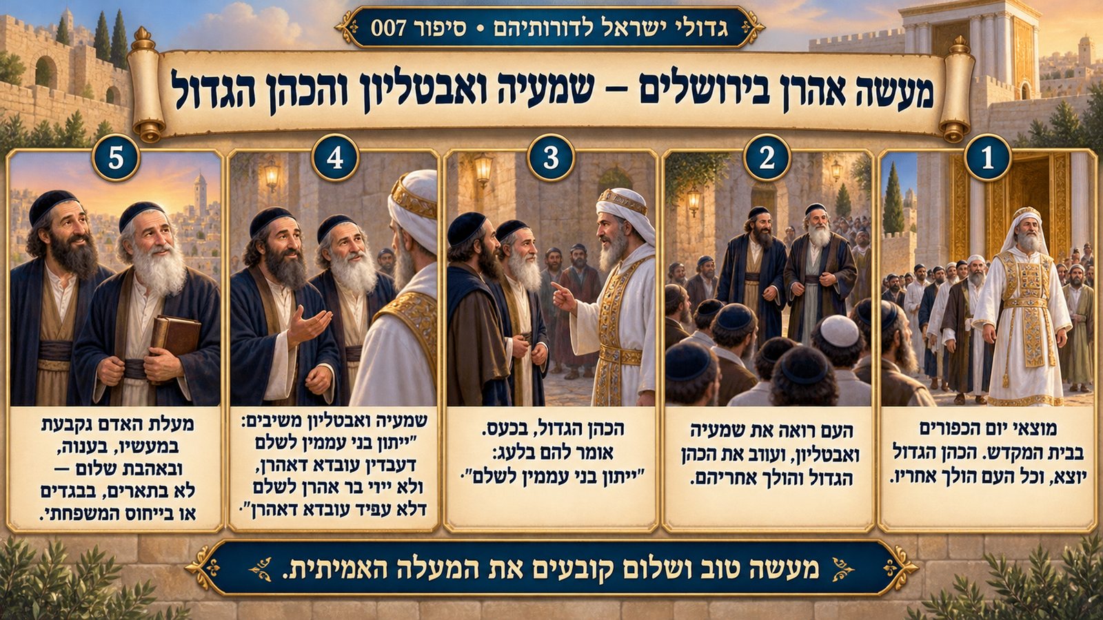 תמונת סיכום — שמעיה ואבטליון: מעשה אהרן בירושלים — שמעיה ואבטליון והכהן הגדול